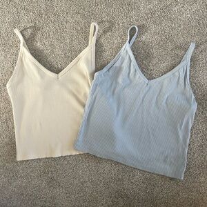 American Eagle Outfitters Cream and Blue Cami Crop tanks